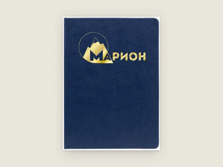 Темно-синий ежедневник с золотым горным логотипом сверху