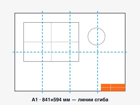 Схема: лист чертежа А1 841×594 мм с линиями сгиба и штампом в правом нижнем углу