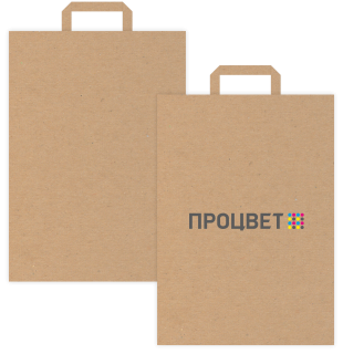 Бумажный крафт пакет 280х240х140 мм, УФ-печать 4+0, плоские ручки