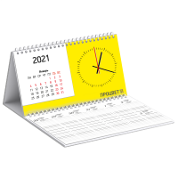 Настольный уплотненный календарь-домик (260х150 мм) с блокнотом и часами