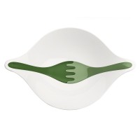 Салатник с приборами Leaf L+, белый с зеленым